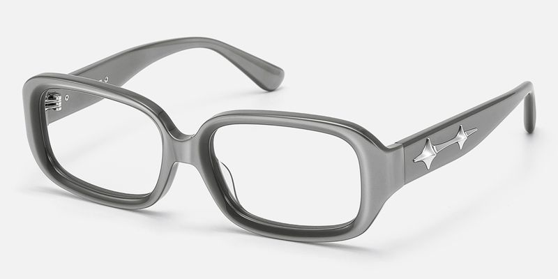Prism - Pearlescent Silver Star Rectangle Glasses by Vooglam