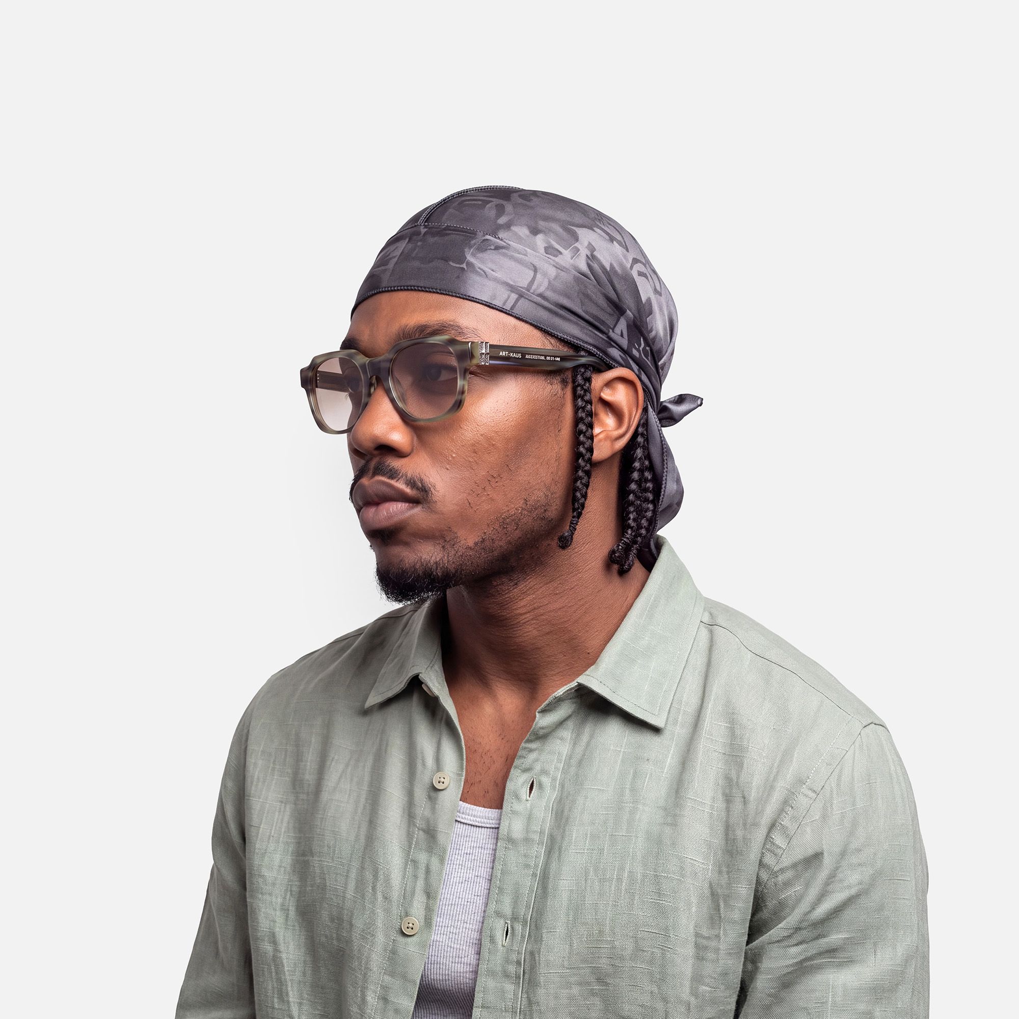 Vernon - Olive Green Striped Gradient Sunglasses by Vooglam - Model Side Profile