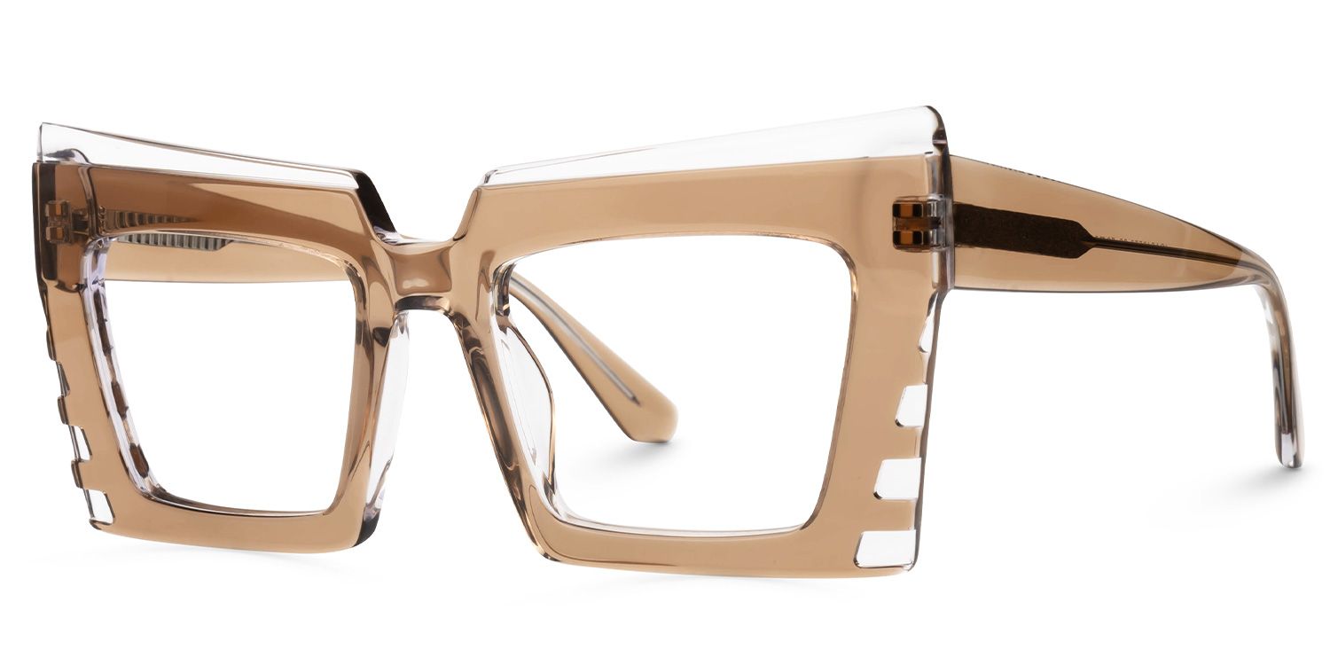 Faylinn - Rectangle Champagne Eyeglasses | Vooglam Front View