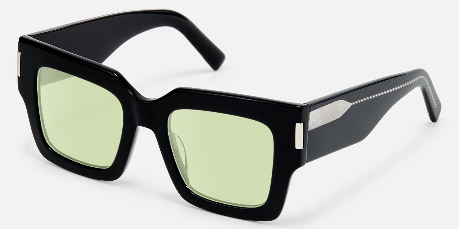 Vaeda - Black Square Green Lens Sunglasses | Vooglam Front View