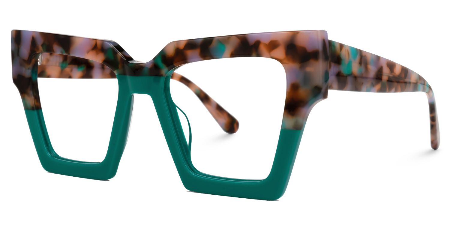 Eleora - Square Green/Floral Eyeglasses by Vooglam - Front View