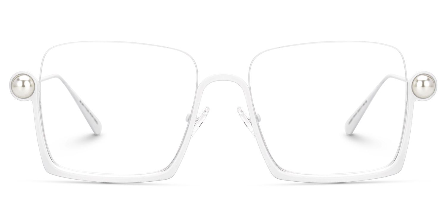 Fenella - Square White Eyeglasses | Vooglam Angle View