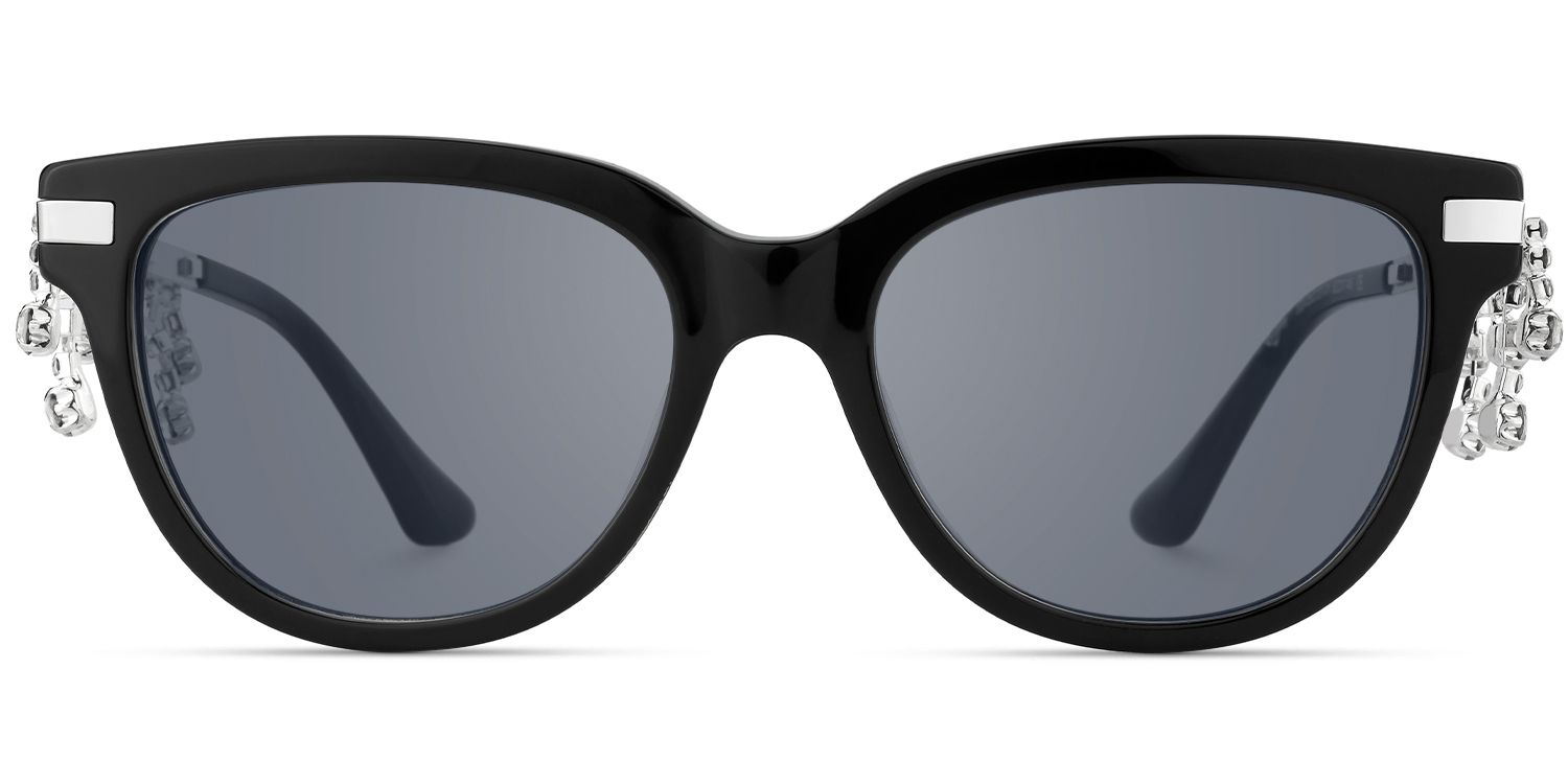 Reverie - Cat Eye Black Sunglasses by Vooglam - Angle View