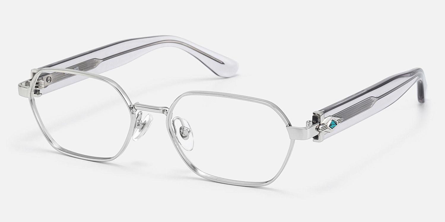 Orion - Silver & Clear Geometric Glasses | Vooglam Front View