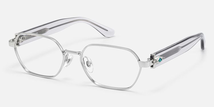 Orion - Silver & Clear Geometric Glasses by Vooglam