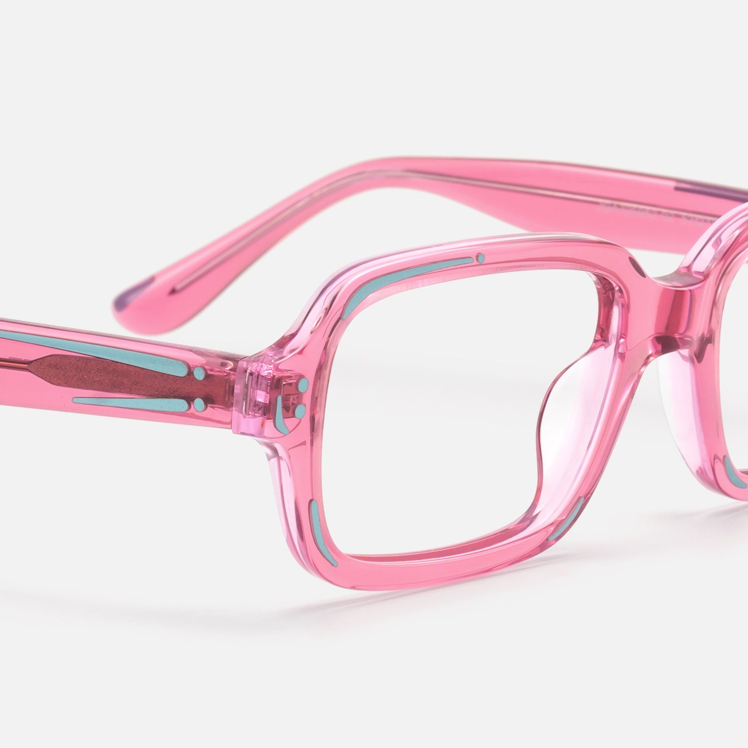 Pixel - Clear Pink Comic Narrow Rectangle Glasses by Vooglam - Design Details