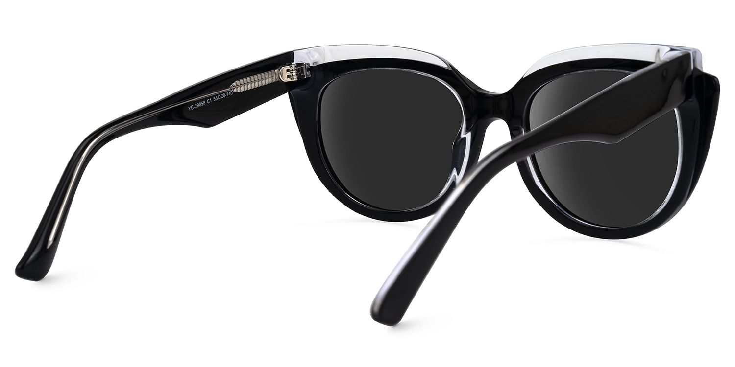 Defne - Cat Eye Black Sunglasses by Vooglam - Side View