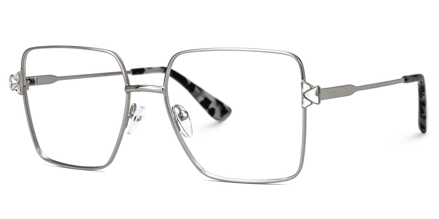 Fevziye - Square Silver Eyeglasses | Vooglam Front View