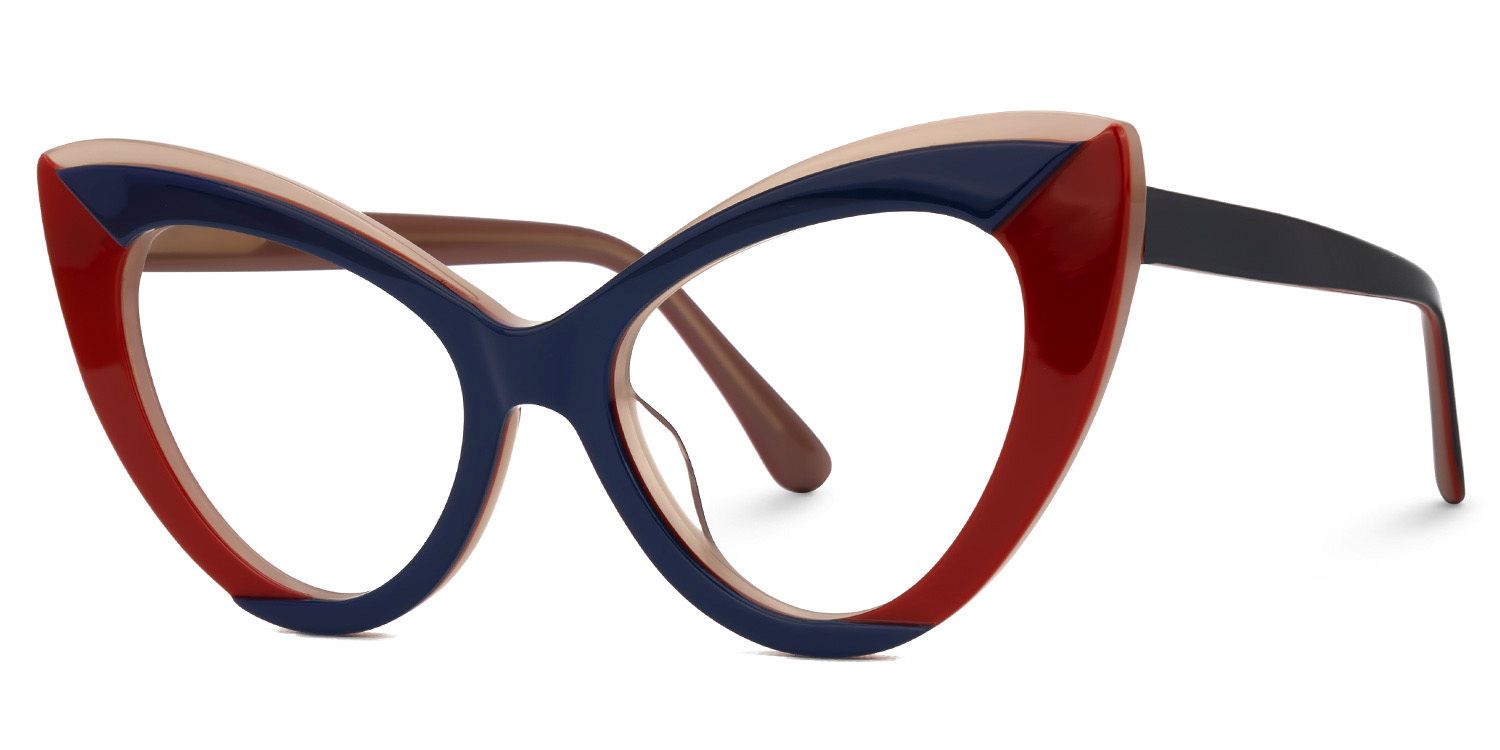 Darcie - Cat Eye Blue/Red Eyeglasses | Vooglam Front View