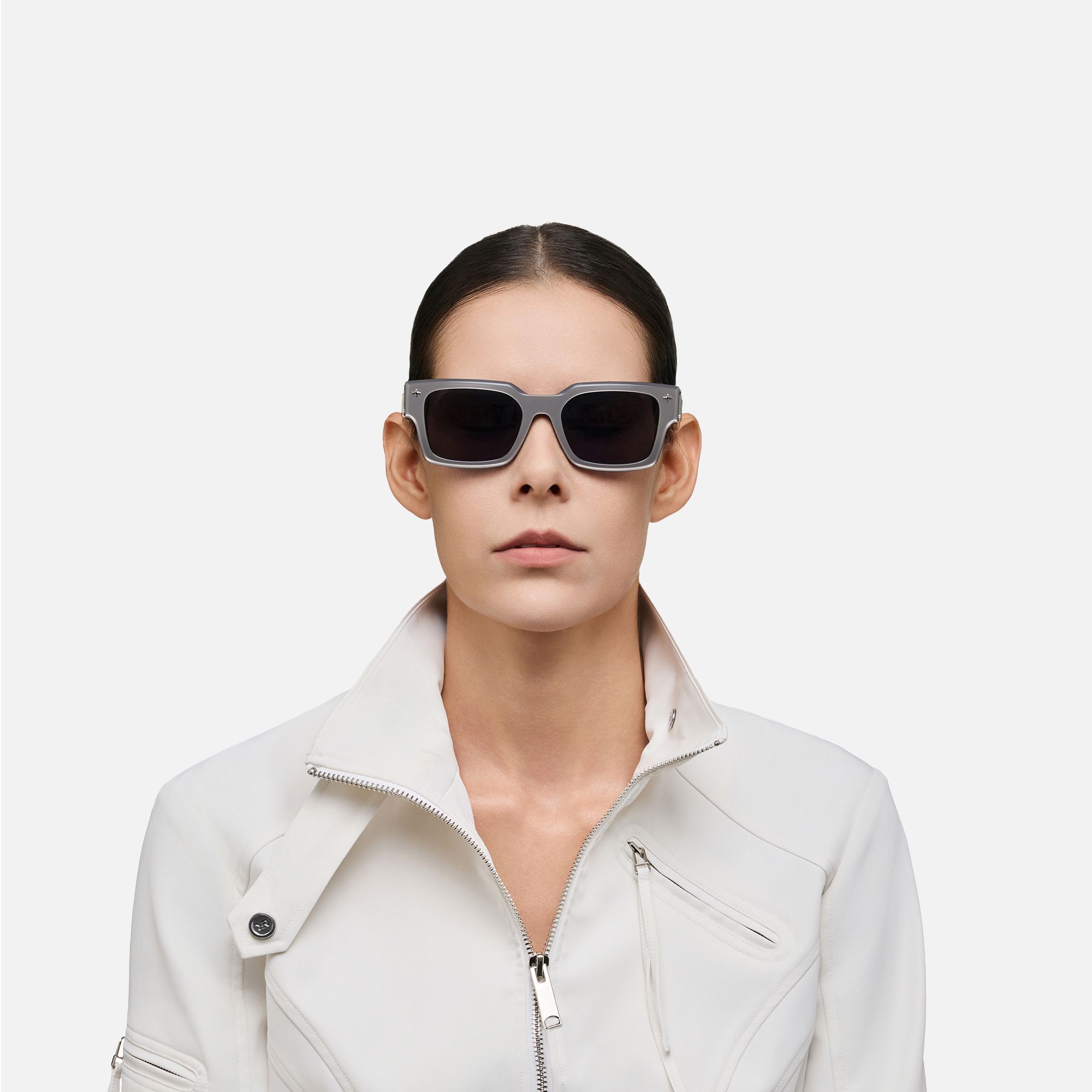 The Programmer - Bold Silver USB Sunglasses | Vooglam On Model 1