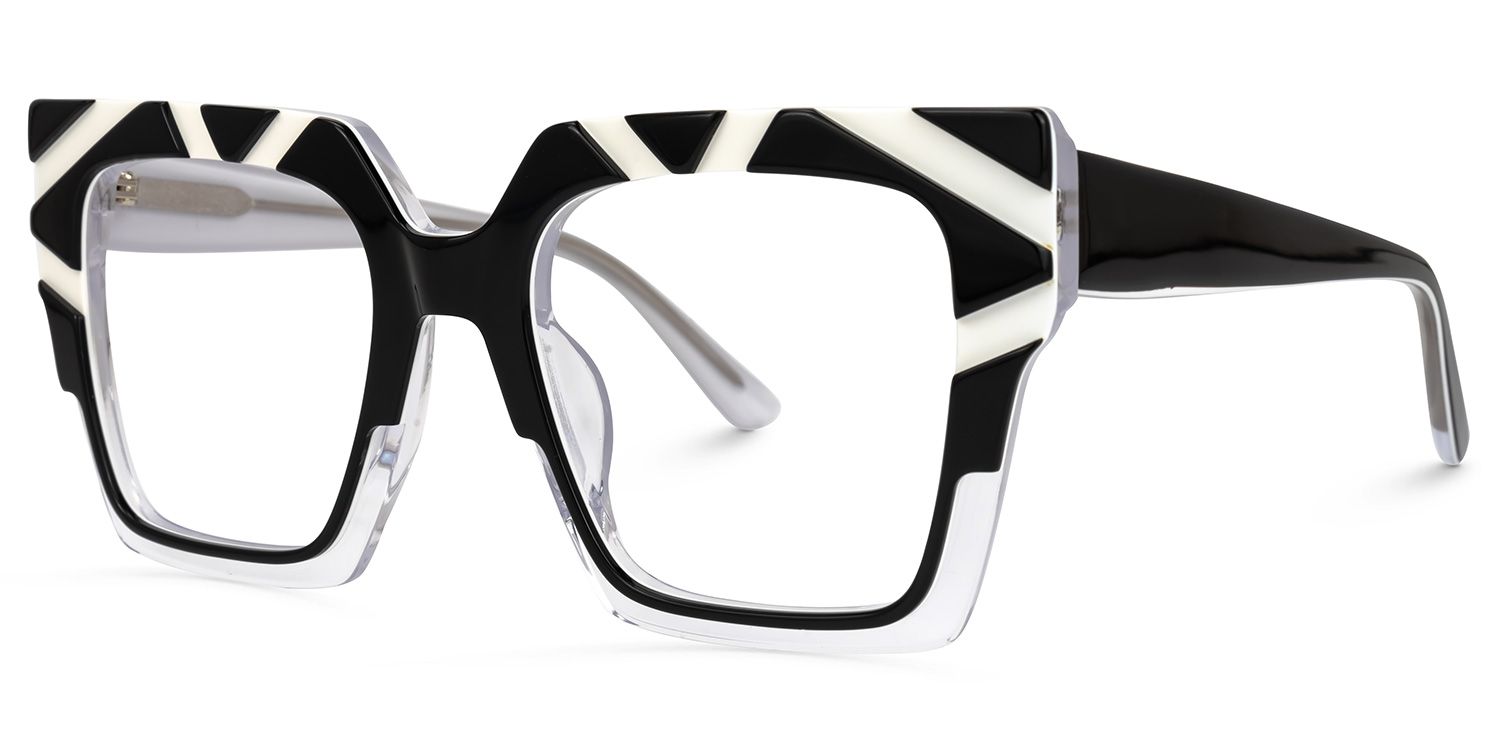 Darius - Square Black/White Eyeglasses | Vooglam Front View