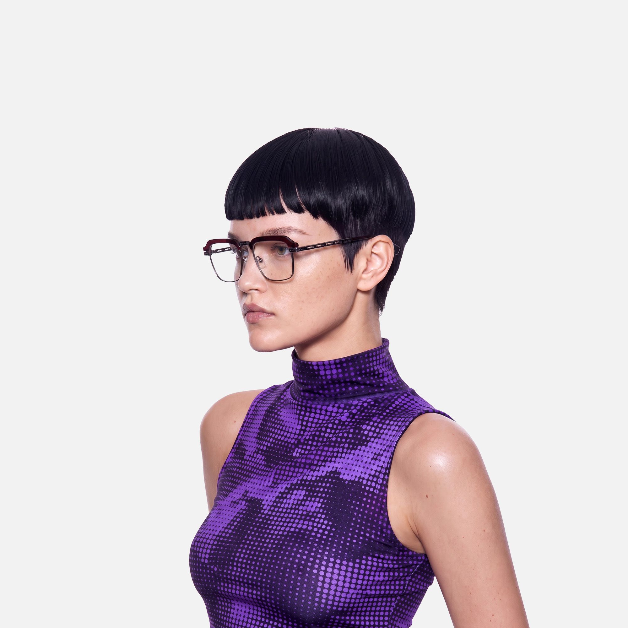 Archive - Red & Gunmetal Razor Blade Glasses | Vooglam On Model 3
