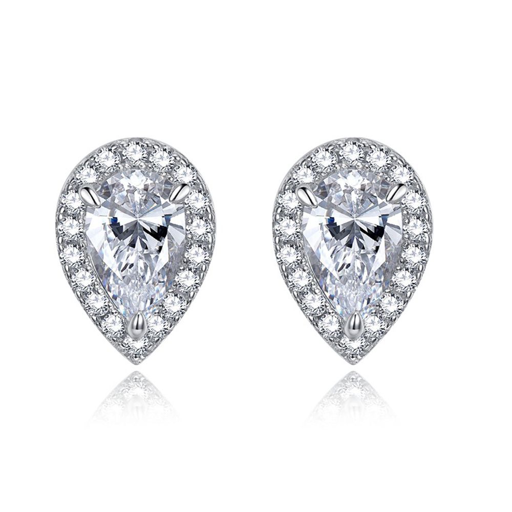 Graceful Diamond White Waterdrop Pierced Earrings | Vooglam Front View