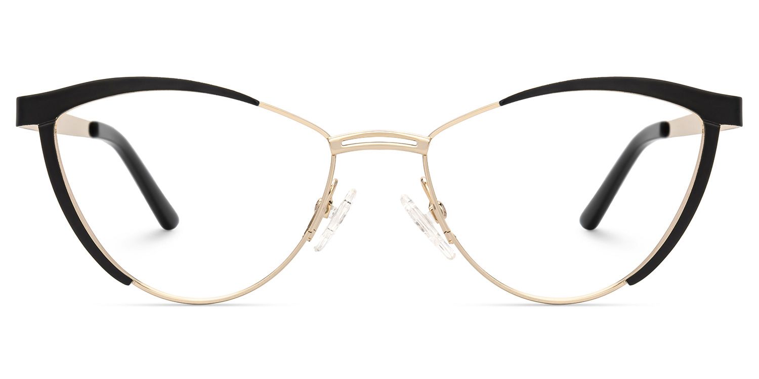 Sydney - Black & Gold Browline Metal Glasses by Vooglam - Angle View