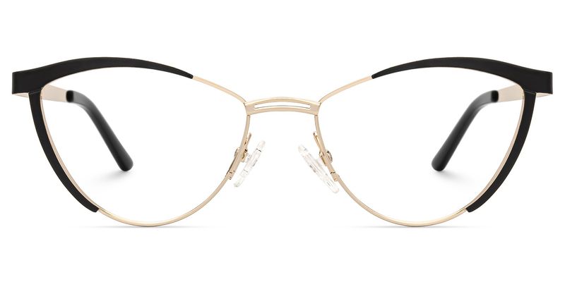 Sydney - Black & Gold Browline Metal Glasses  | Vooglam