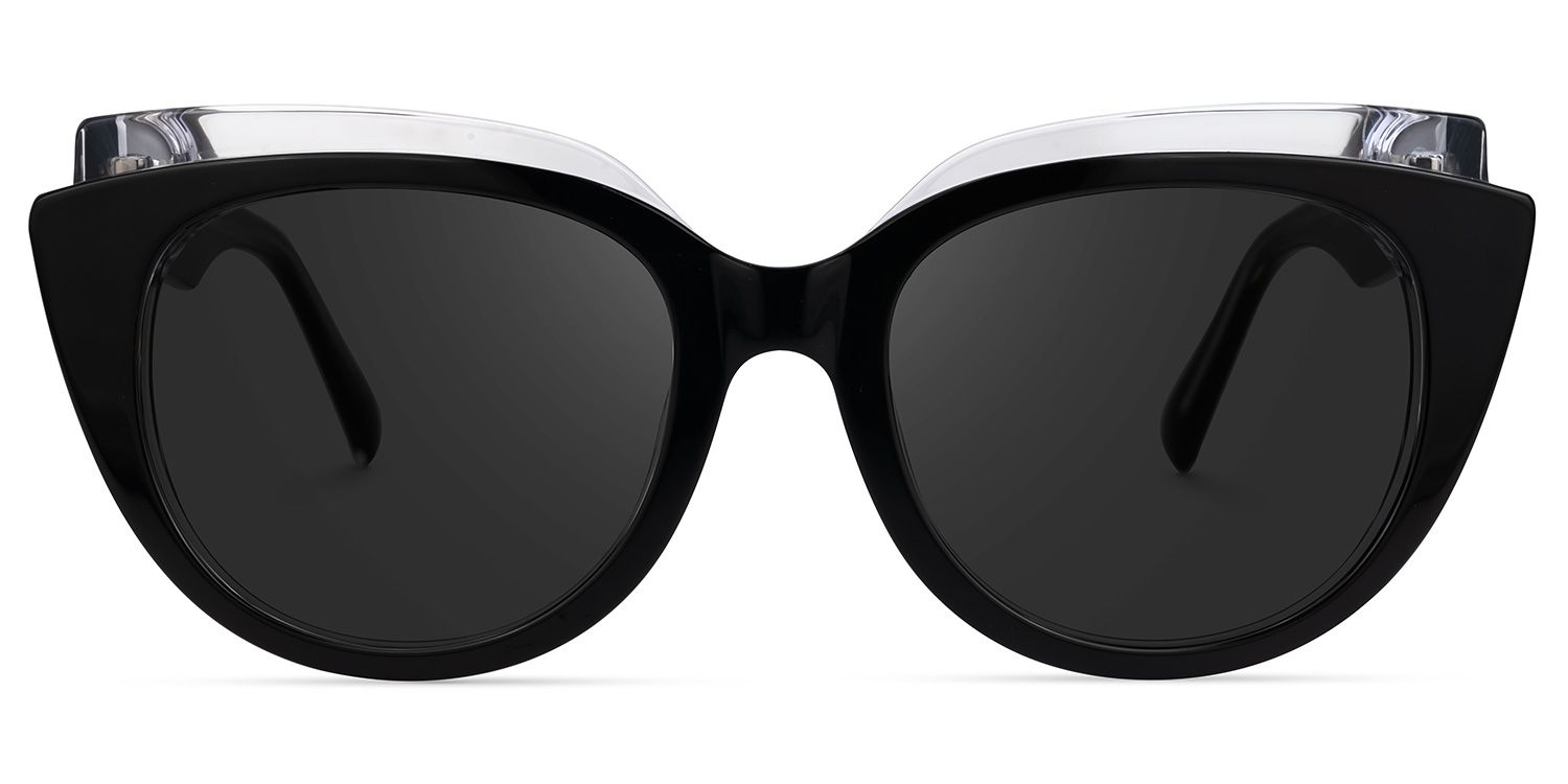 Defne - Cat Eye Black Sunglasses by Vooglam - Angle View
