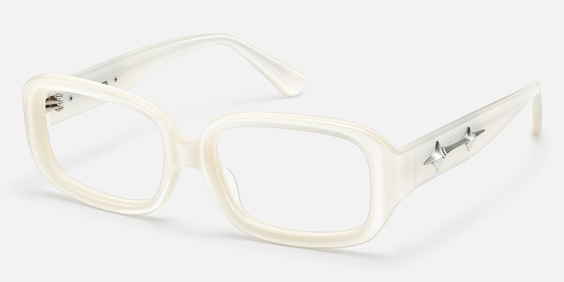 Prism - Pearlescent White Star Rectangle Glasses by Vooglam