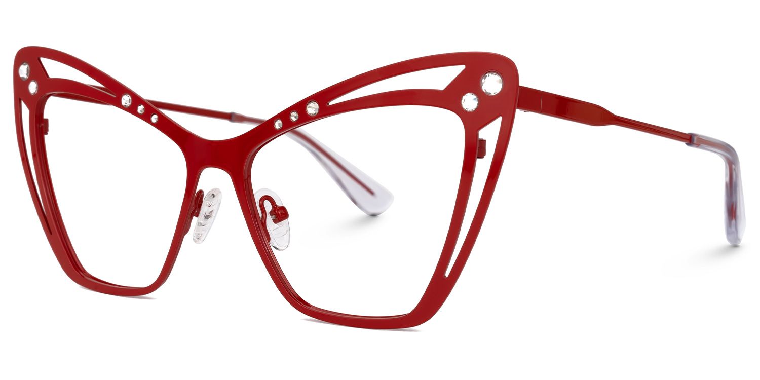 Jeanna - Cat Eye Red Eyeglasses by Vooglam - Front View