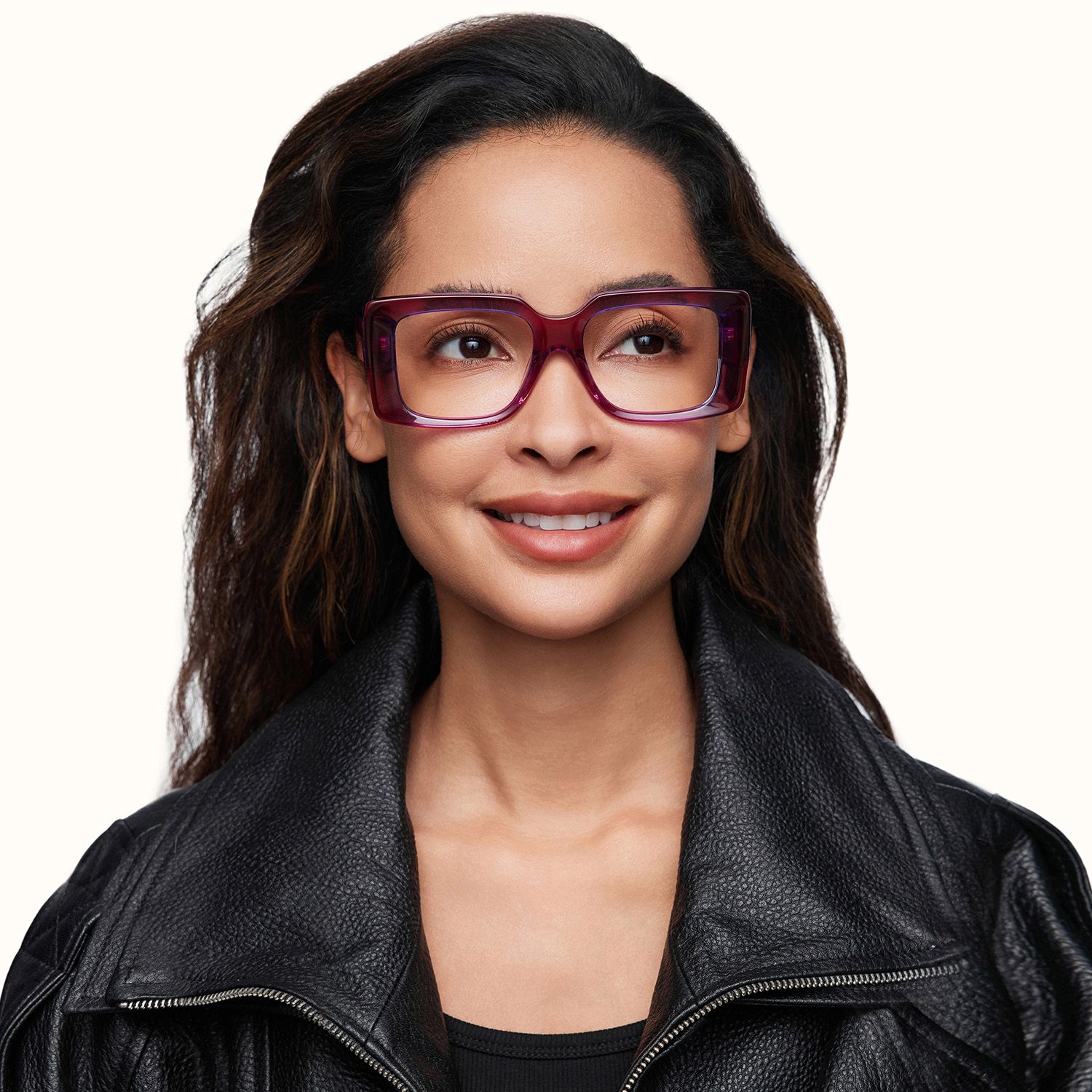 model wearing Kente - Rectangle Purple Eyeglasses 1