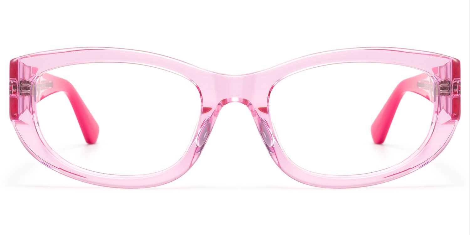 Bubble - Clear Pink Y2K Oval Rectangle Glasses by Vooglam Product Details 1