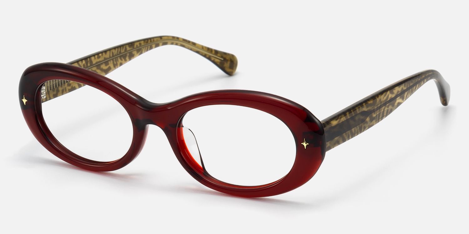 Vexa - Cherry Red Leopard Temple Glasses | Vooglam Front View
