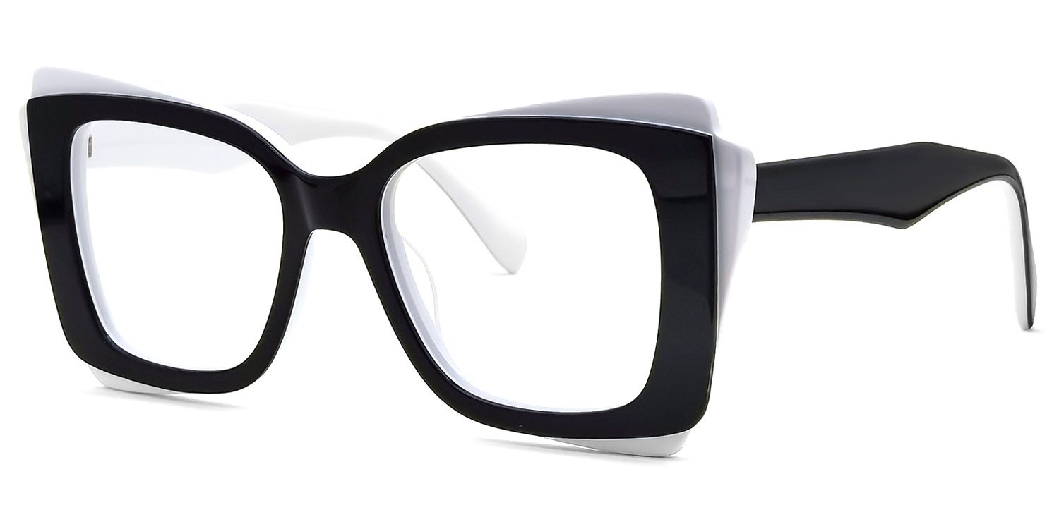 Cheyenne - Rectangle Black/White Eyeglasses | Vooglam Front View