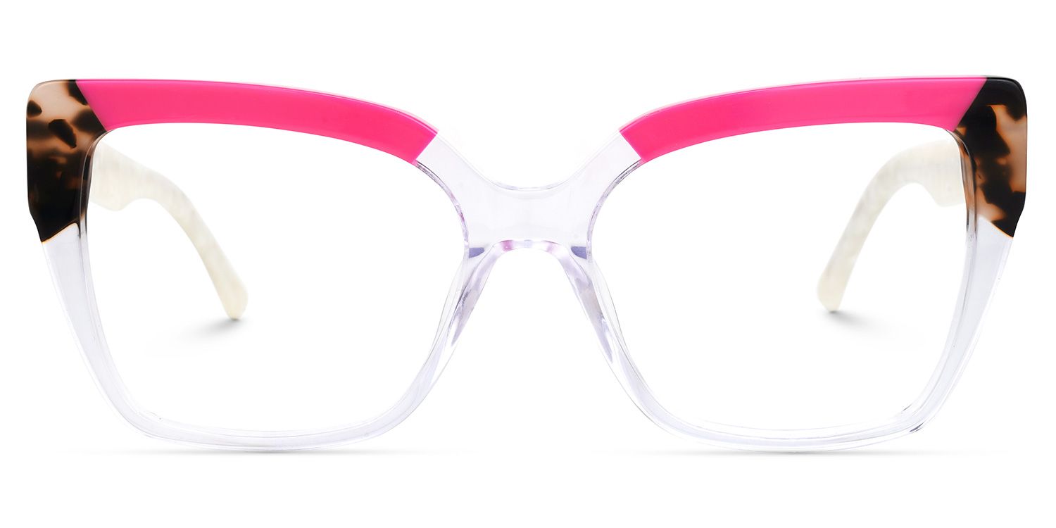 Deserae - Square Pink/Crystal Eyeglasses by Vooglam - Angle View