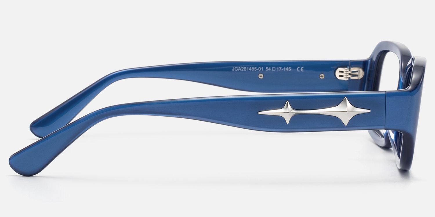 Prism - Dark Blue Pearlescent Rectangle Glasses by Vooglam - Side View