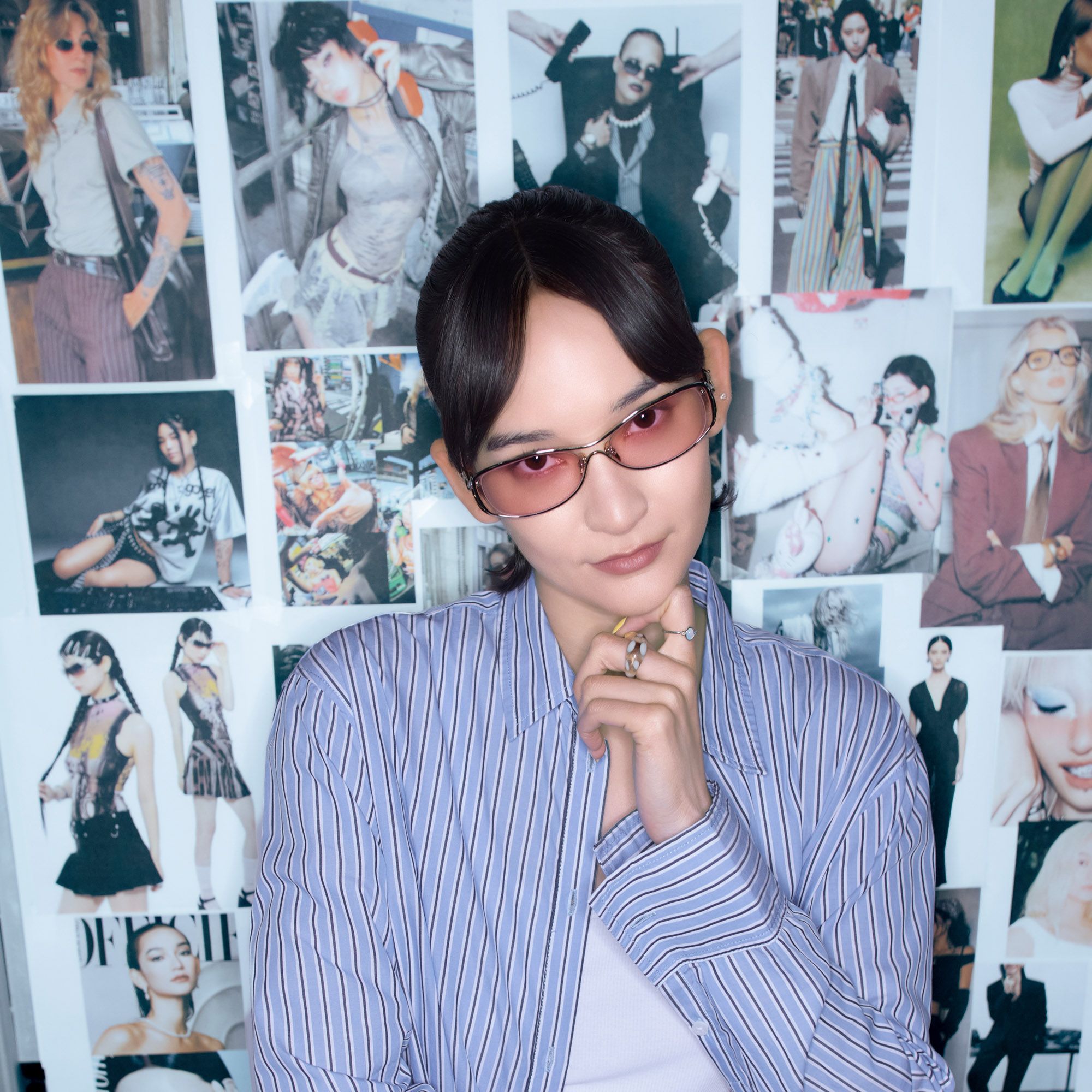 Okinawa - Wave Temple & Pink Tint Hollow Shades | Vooglam On Model 1