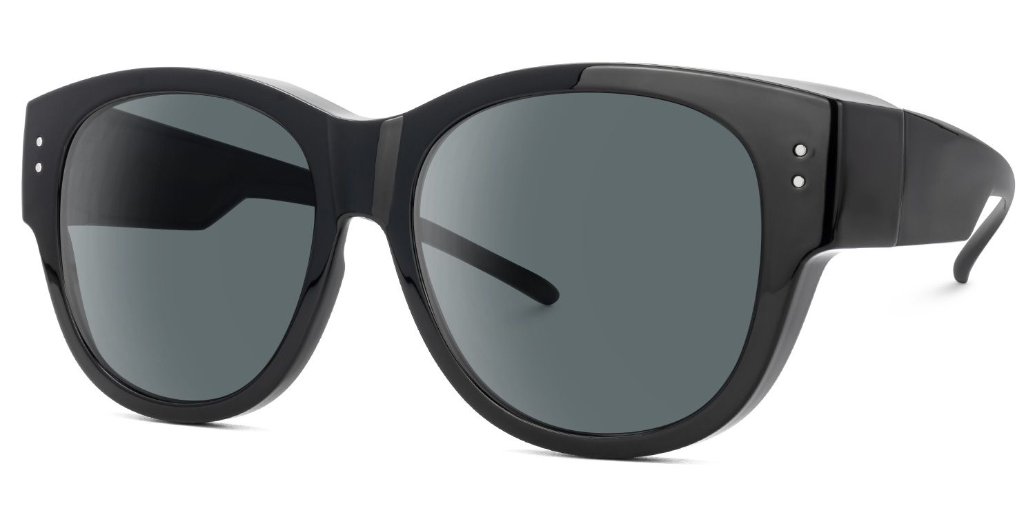 Gaiva - Round Black Fit Over Sunglasses by Vooglam - Front View