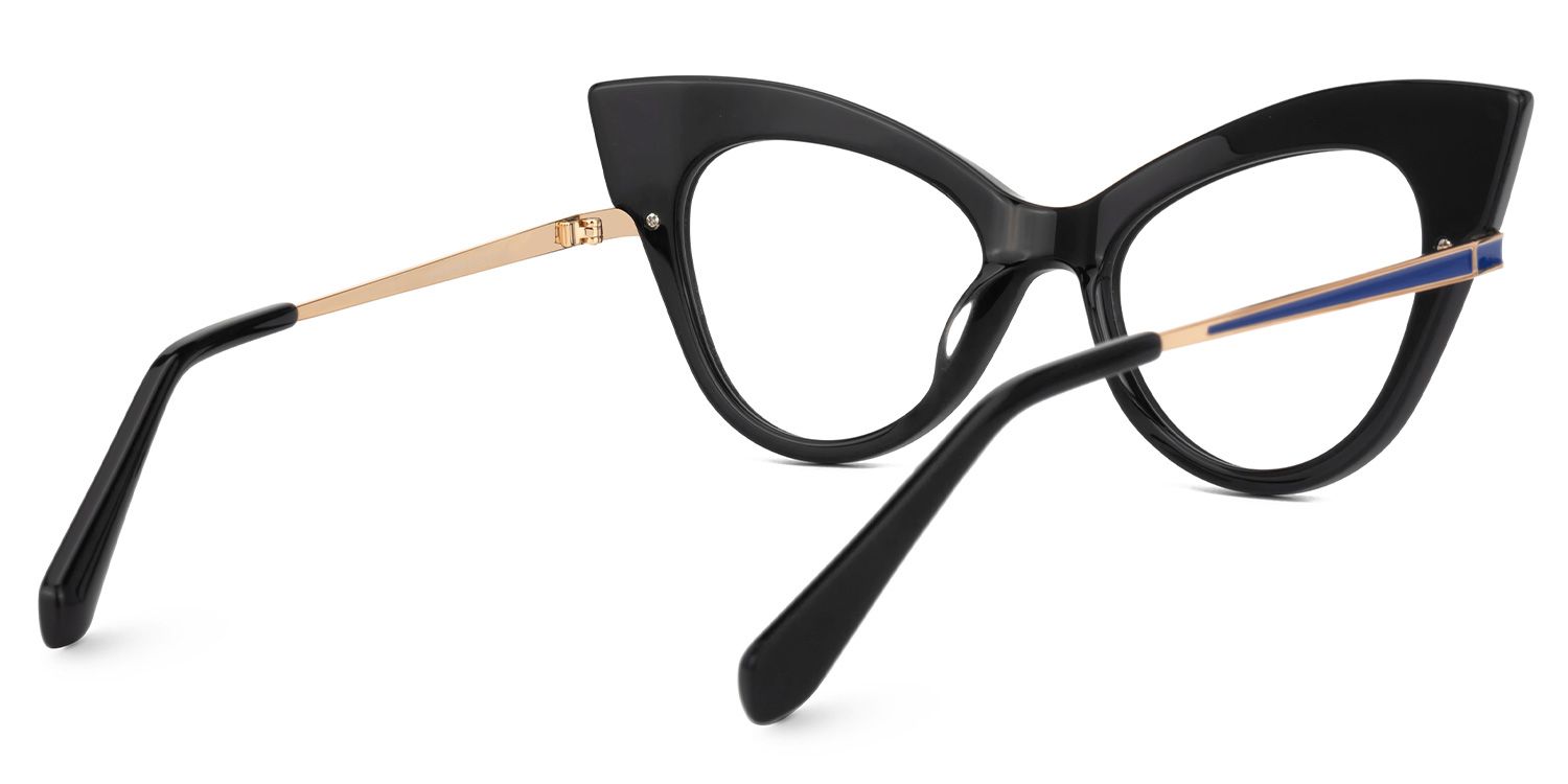 Fabrizio - Cat Eye Black Eyeglasses by Vooglam - Side View