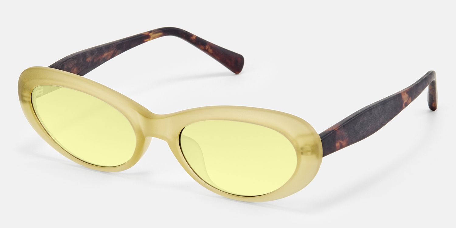 Phantom - Oval Yellow Sunglasses | Vooglam Front View