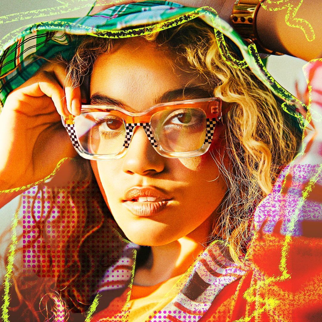 Lalasa - Vibrant Orange Glasses Checkered Design | Vooglam On Model