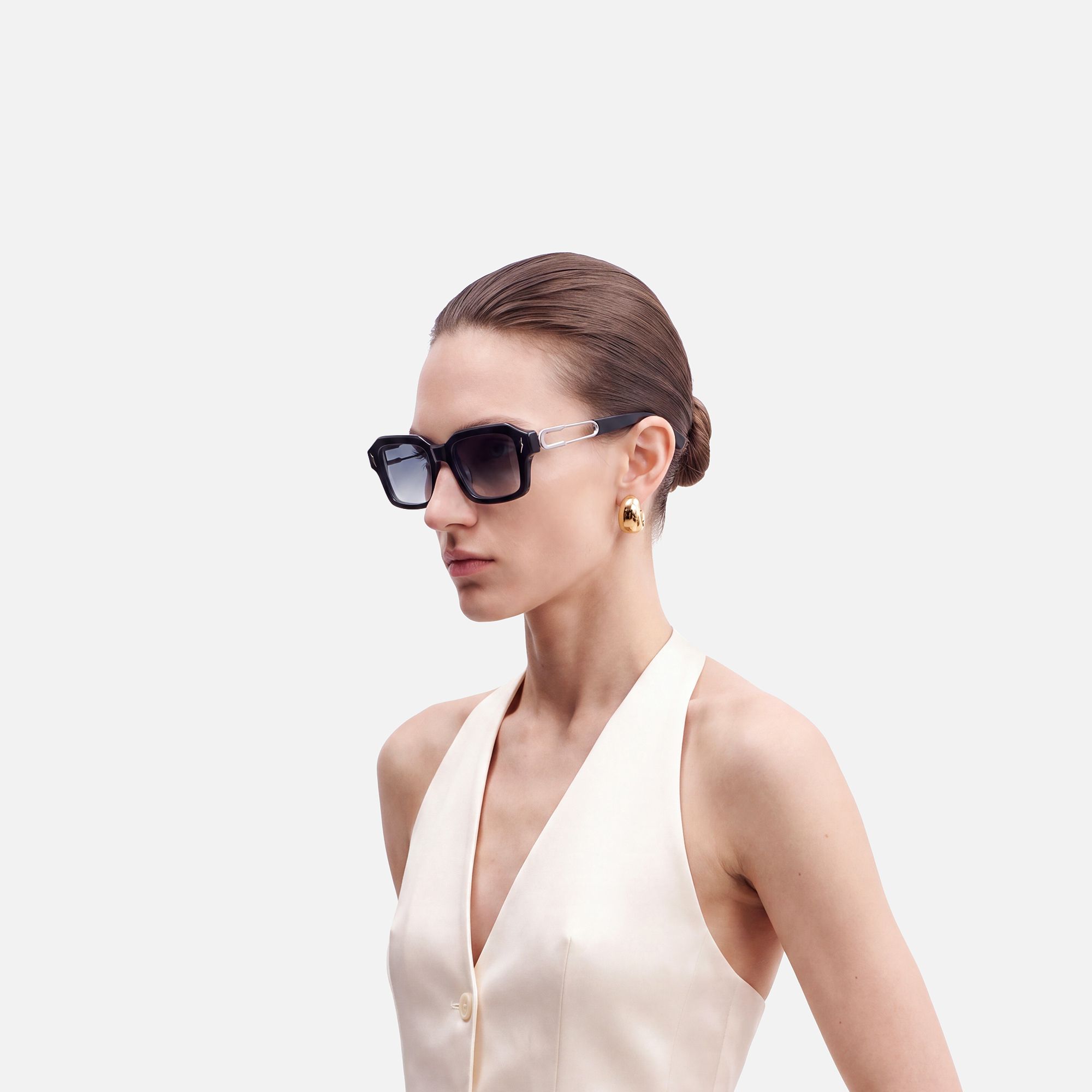 Blindspot - Gradient Gray Safety Pin Sunglasses | Vooglam On Model 3