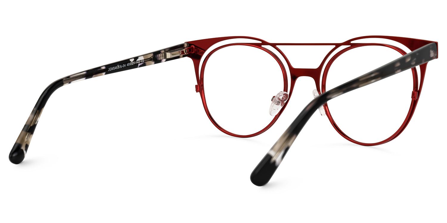 Afrodille - Round Red Eyeglasses | Vooglam Side View