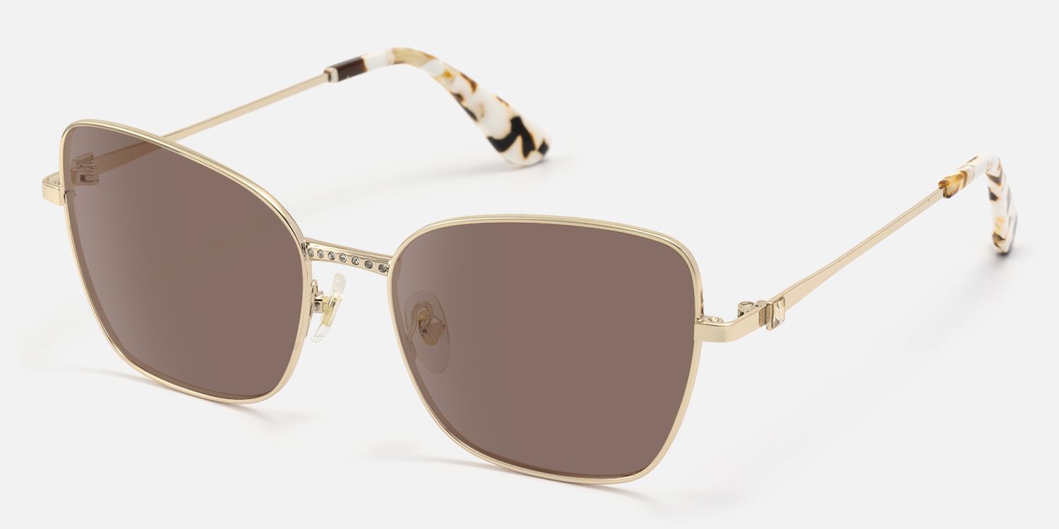 Meadow - Square Gold Sunglasses | Vooglam Front View