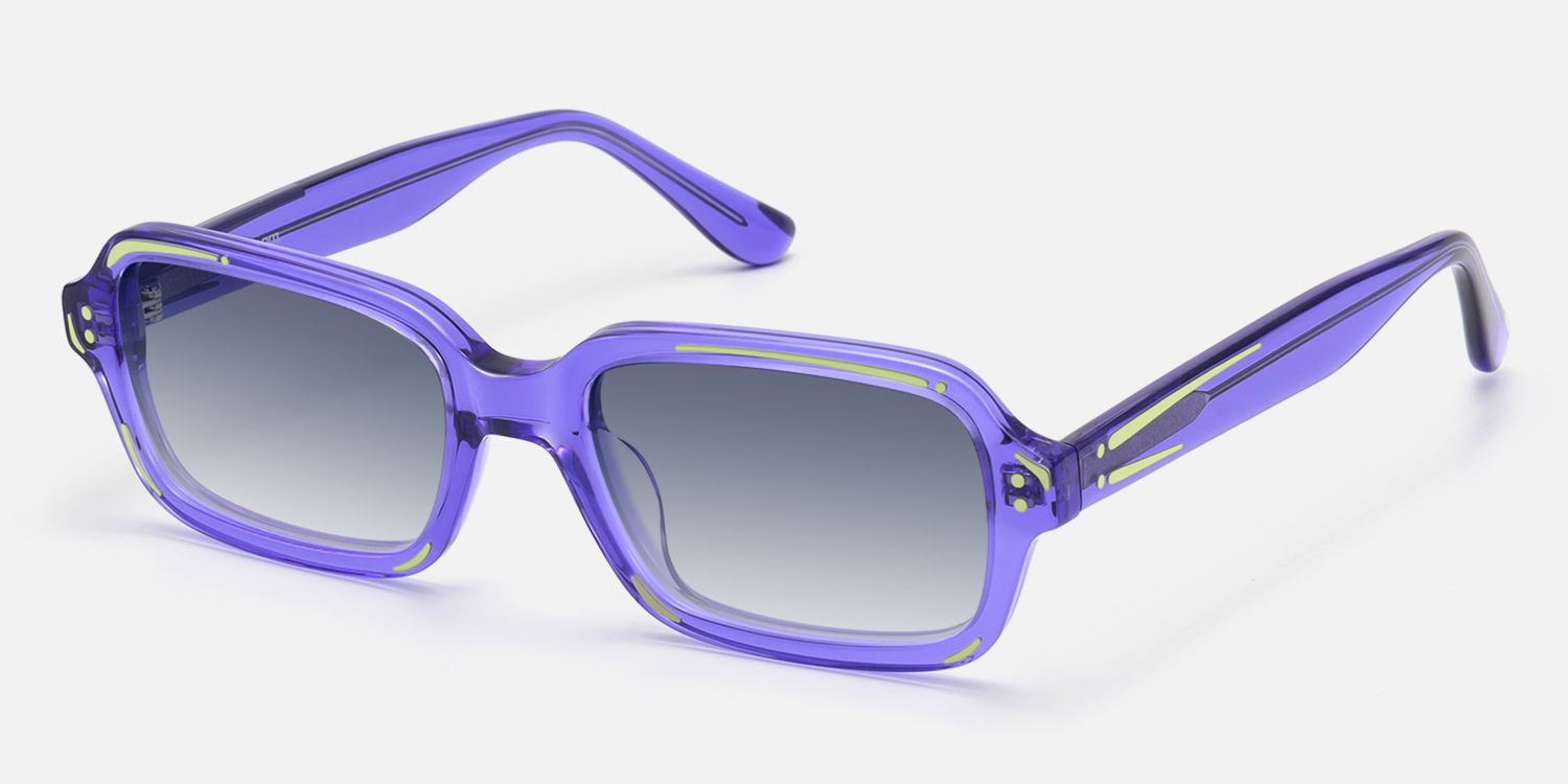 Pixel - Purple Comic Gradient Gray Tint Sunnies by Vooglam - Front View