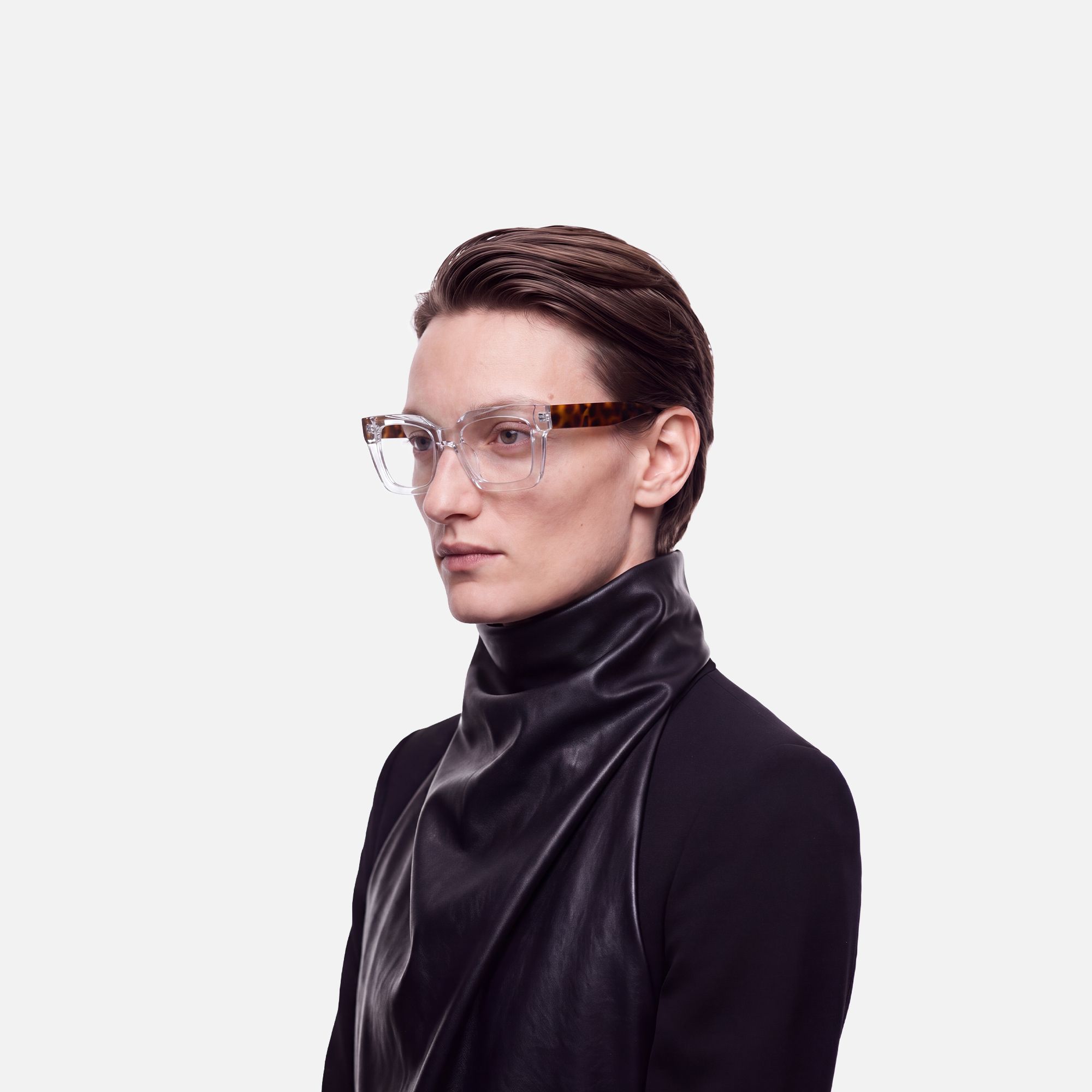 Pacheco - Tortoise Oversized Clear Square Glasses by Vooglam - Model Side Profile