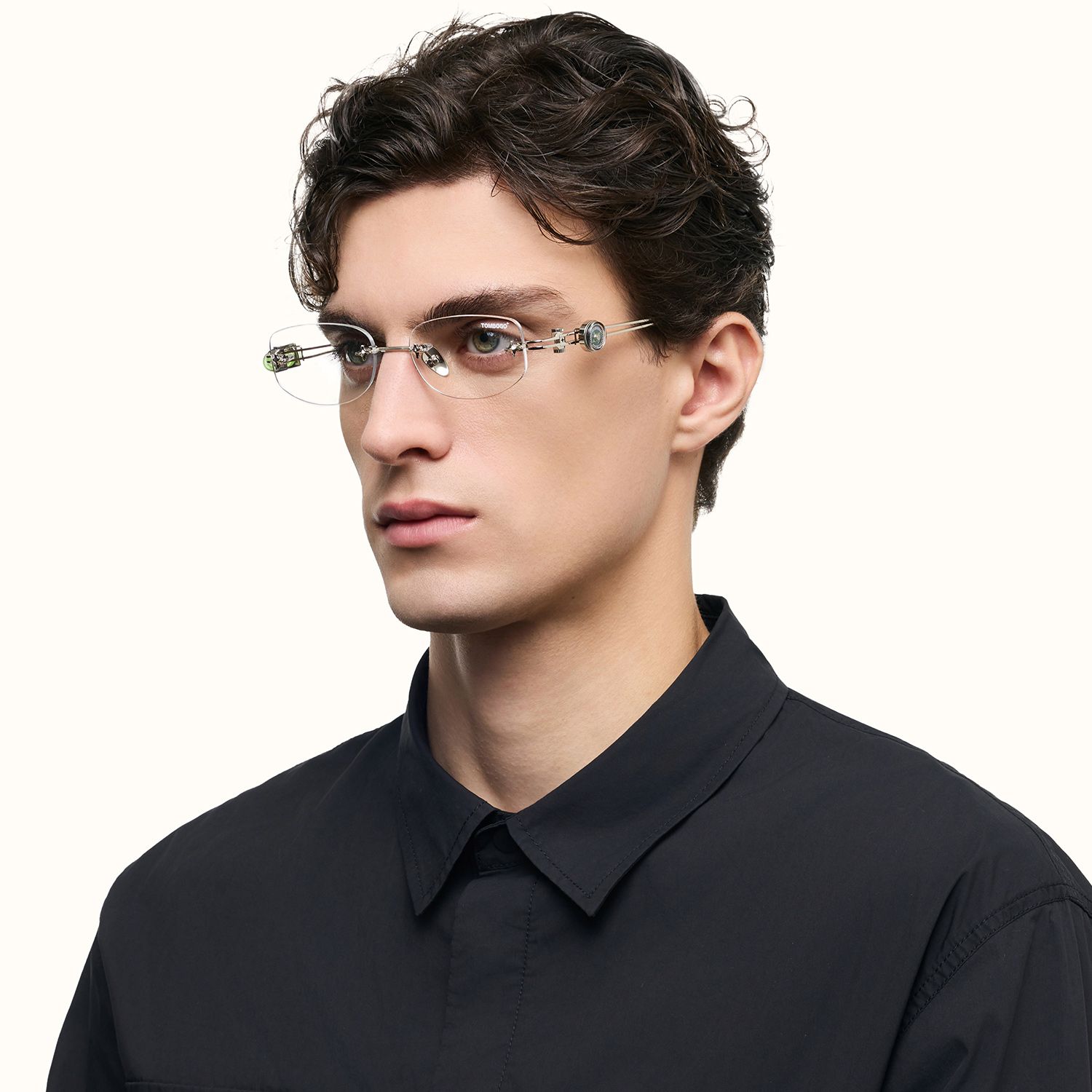 The Utilitarian - Silver Level Compass Glasses | Vooglam On Model 6