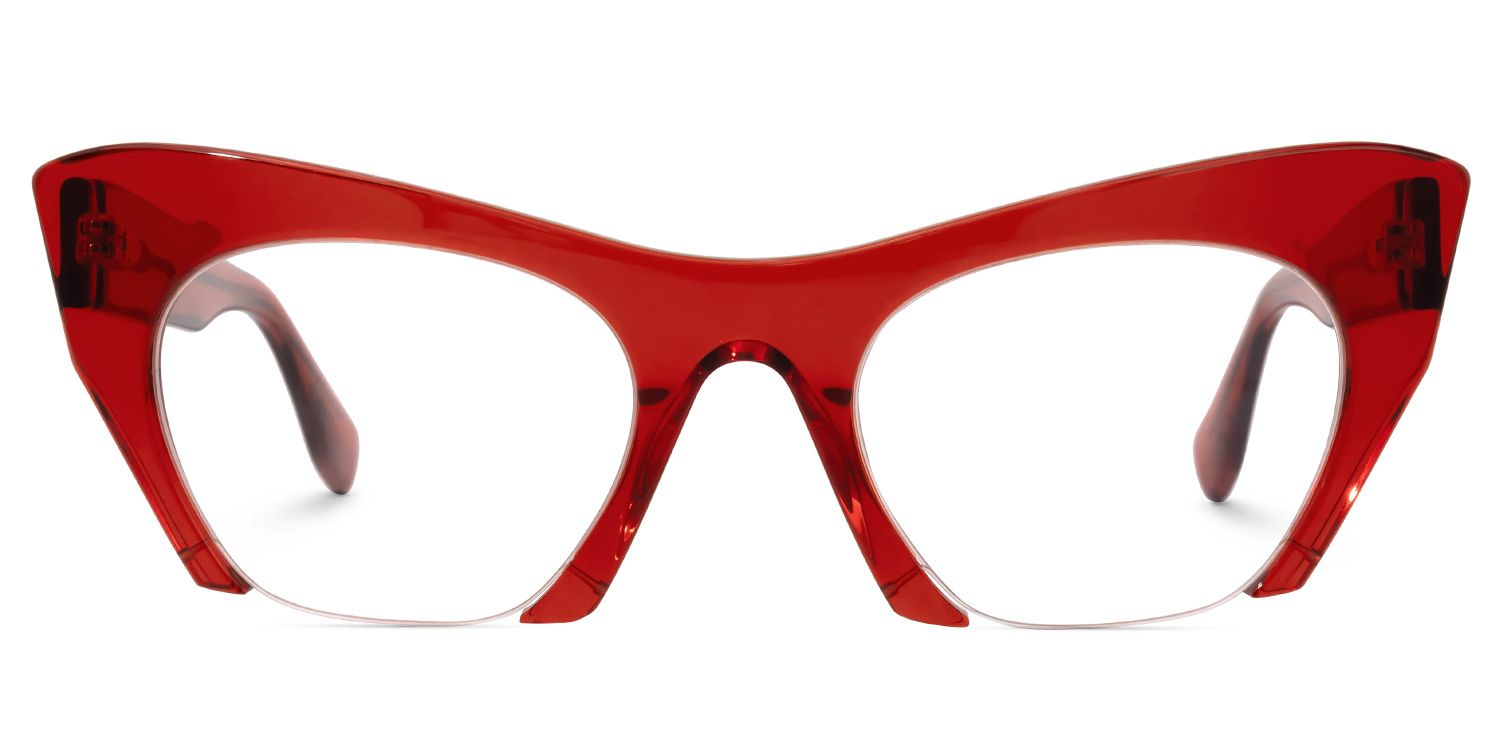 Kelly - Cat Eye Red Half Frame Eyeglasses | Vooglam Angle View