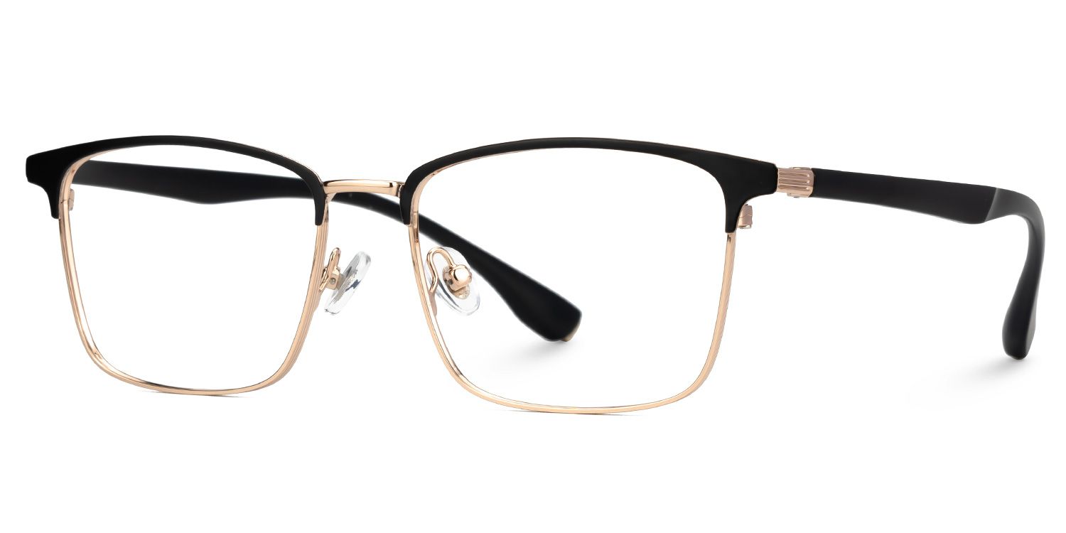 Faruq - Rectangle Gold Eyeglasses | Vooglam Front View