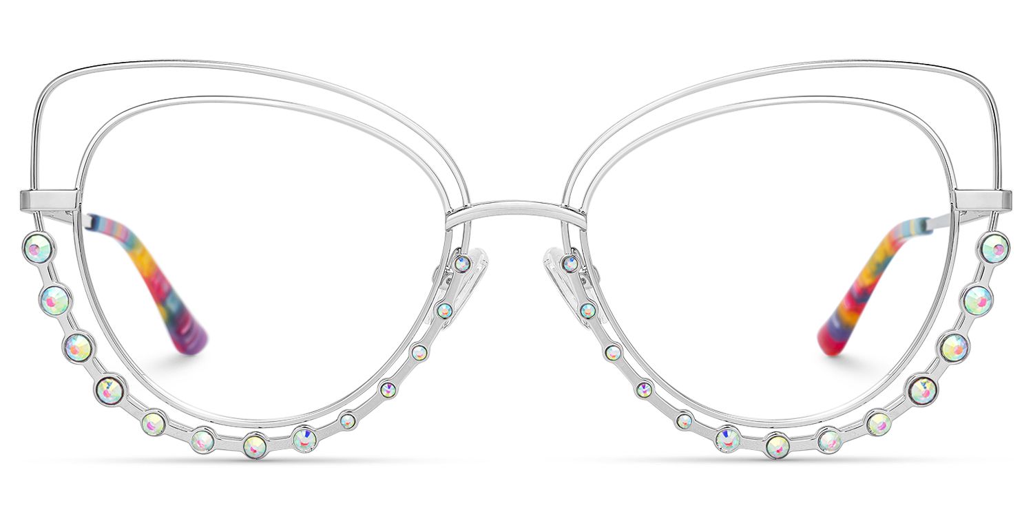 Odilia - Cat Eye Silver Eyeglasses by Vooglam - Angle View