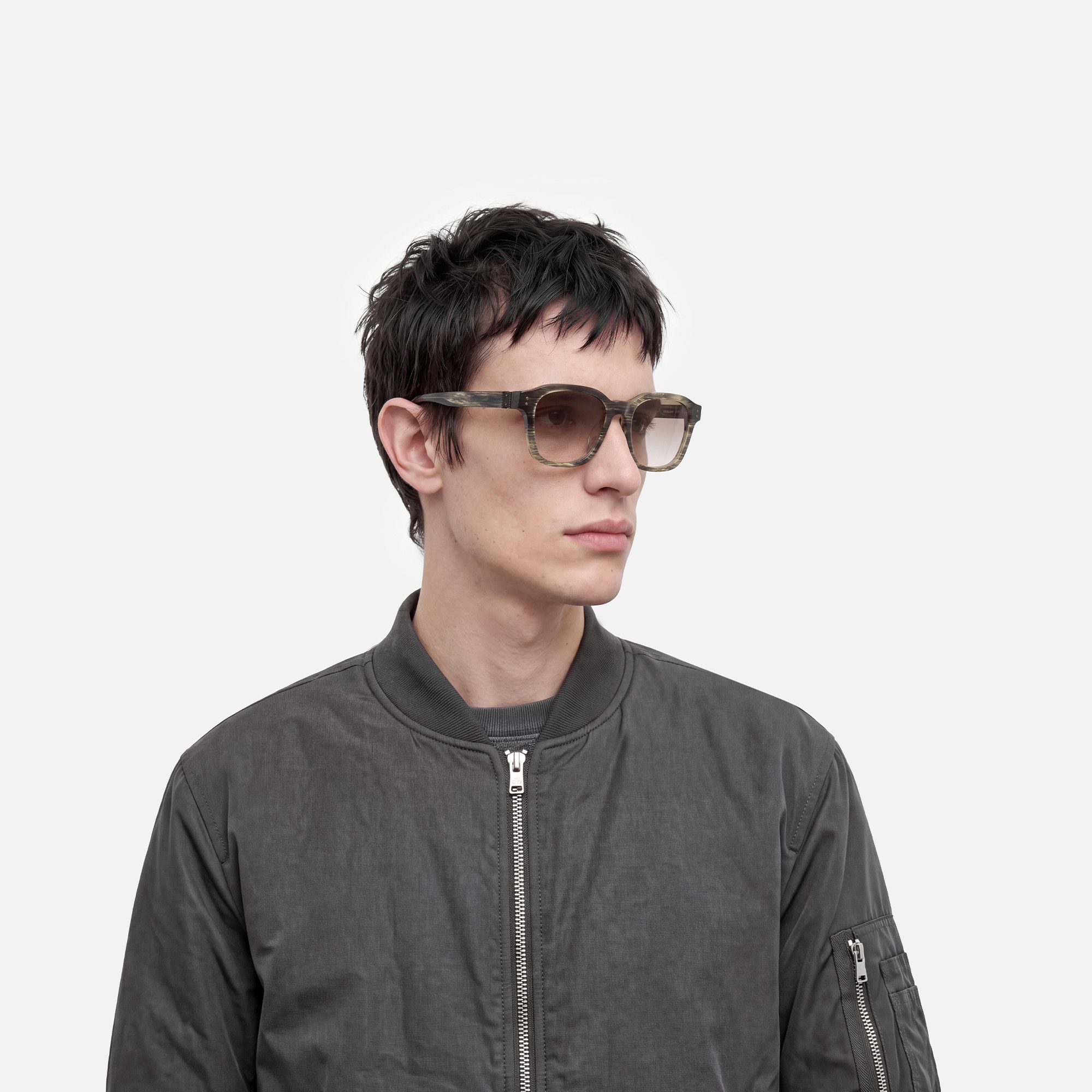 Rainier - Earth Tone Marble Zipper Sunglasses by Vooglam - Model Side Profile