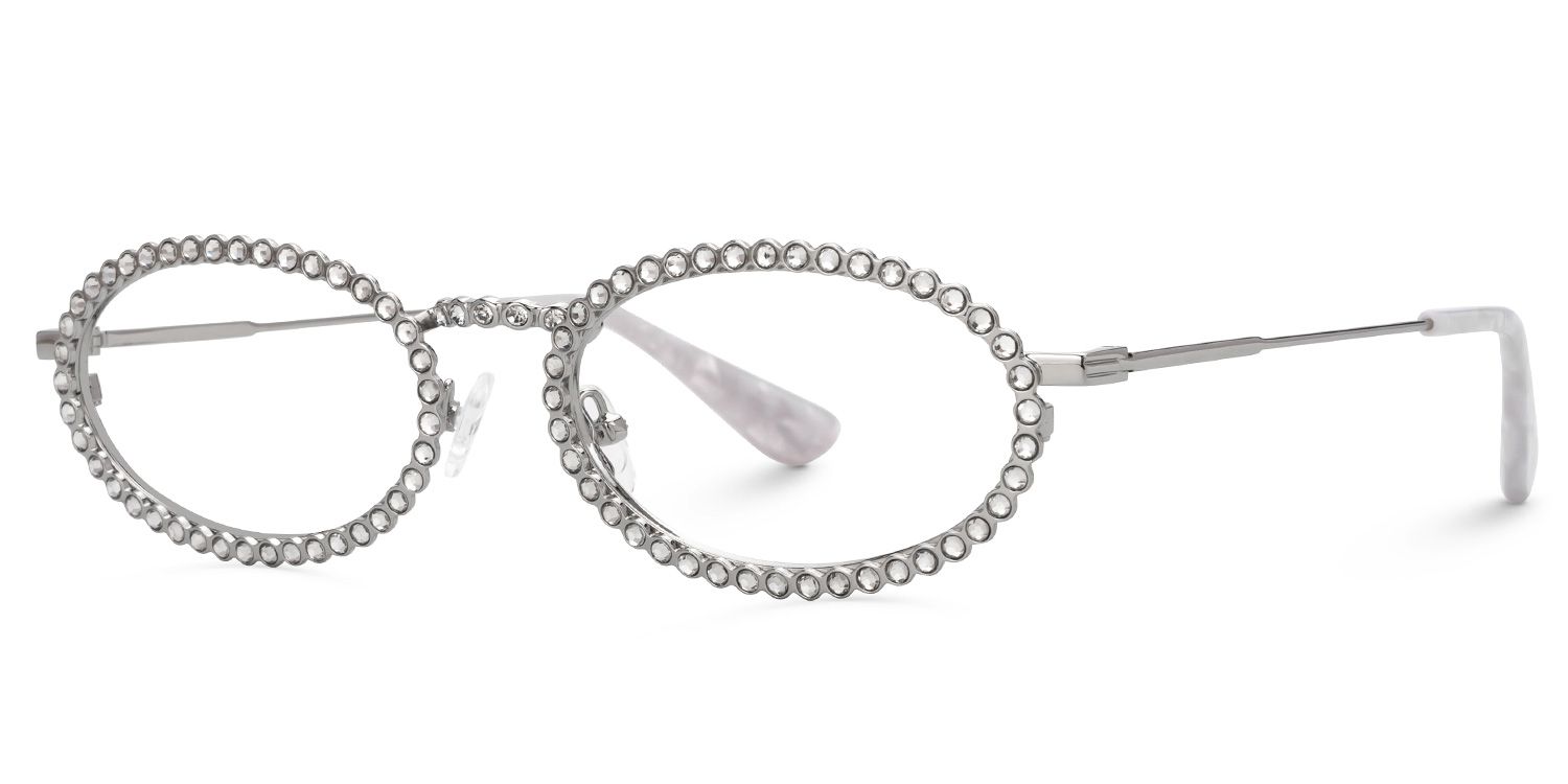 Fergie - Oval Silver Eyeglasses | Vooglam Front View