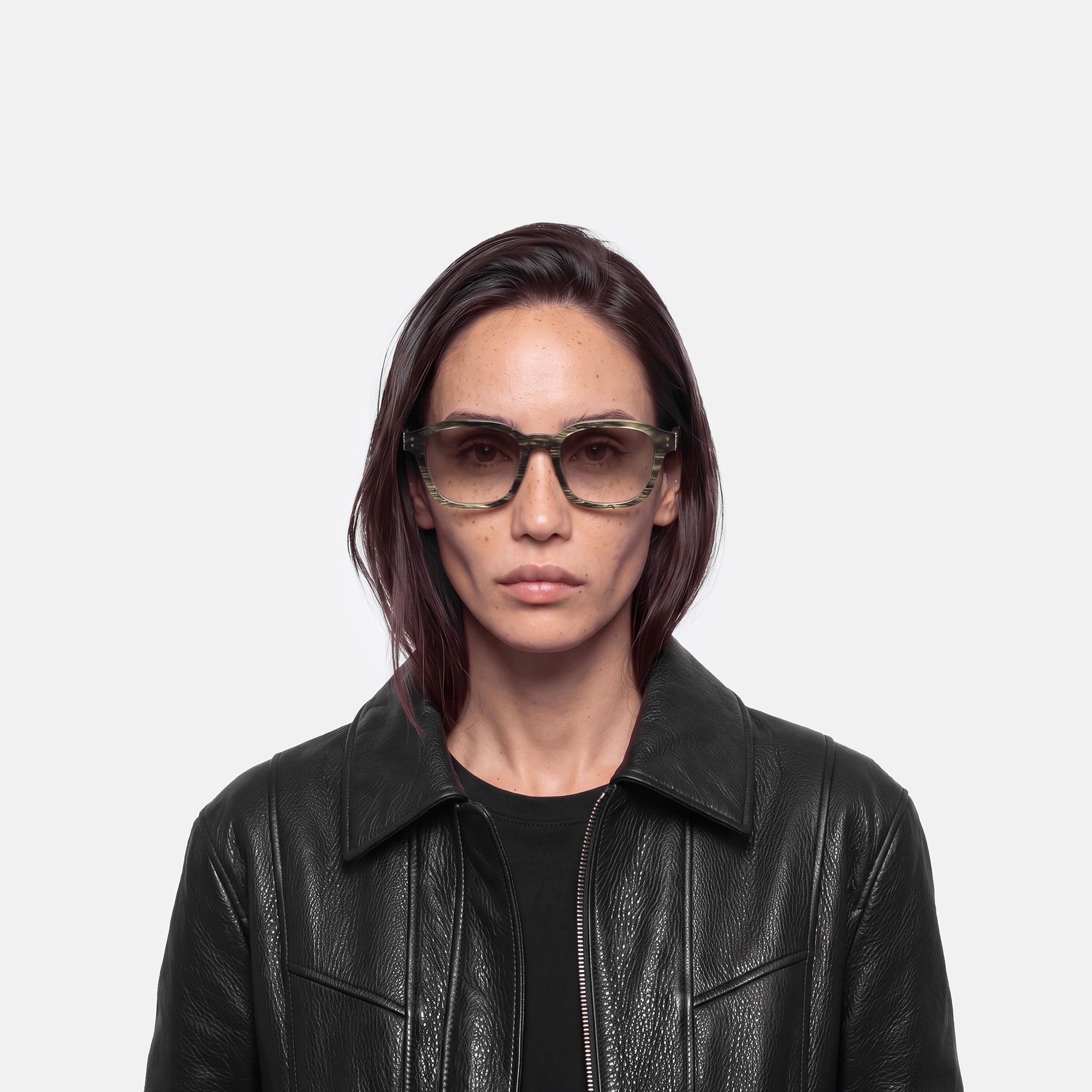Rainier - Earth Tone Marble Zipper Sunglasses by Vooglam - On Model