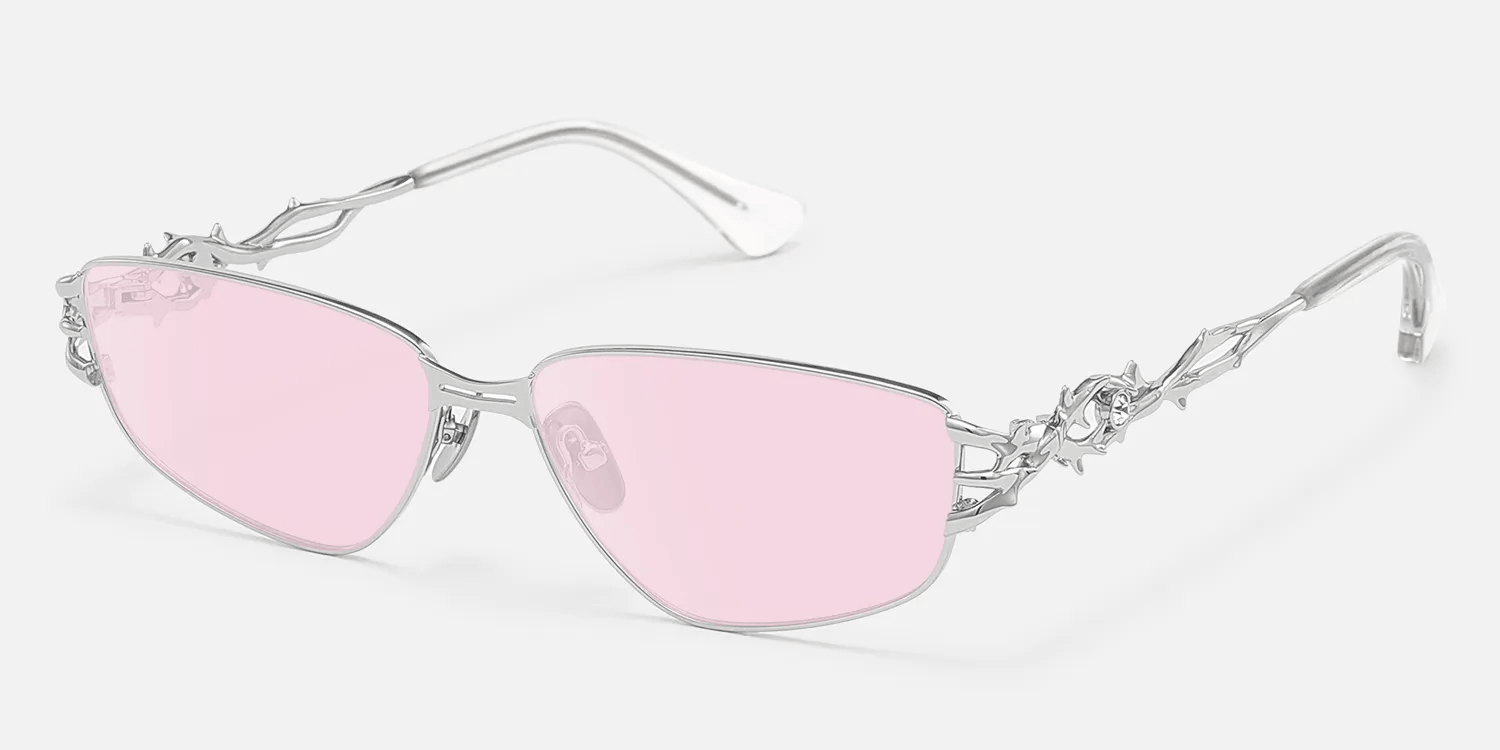 Silver Metal Pink Tinted Sunglasses