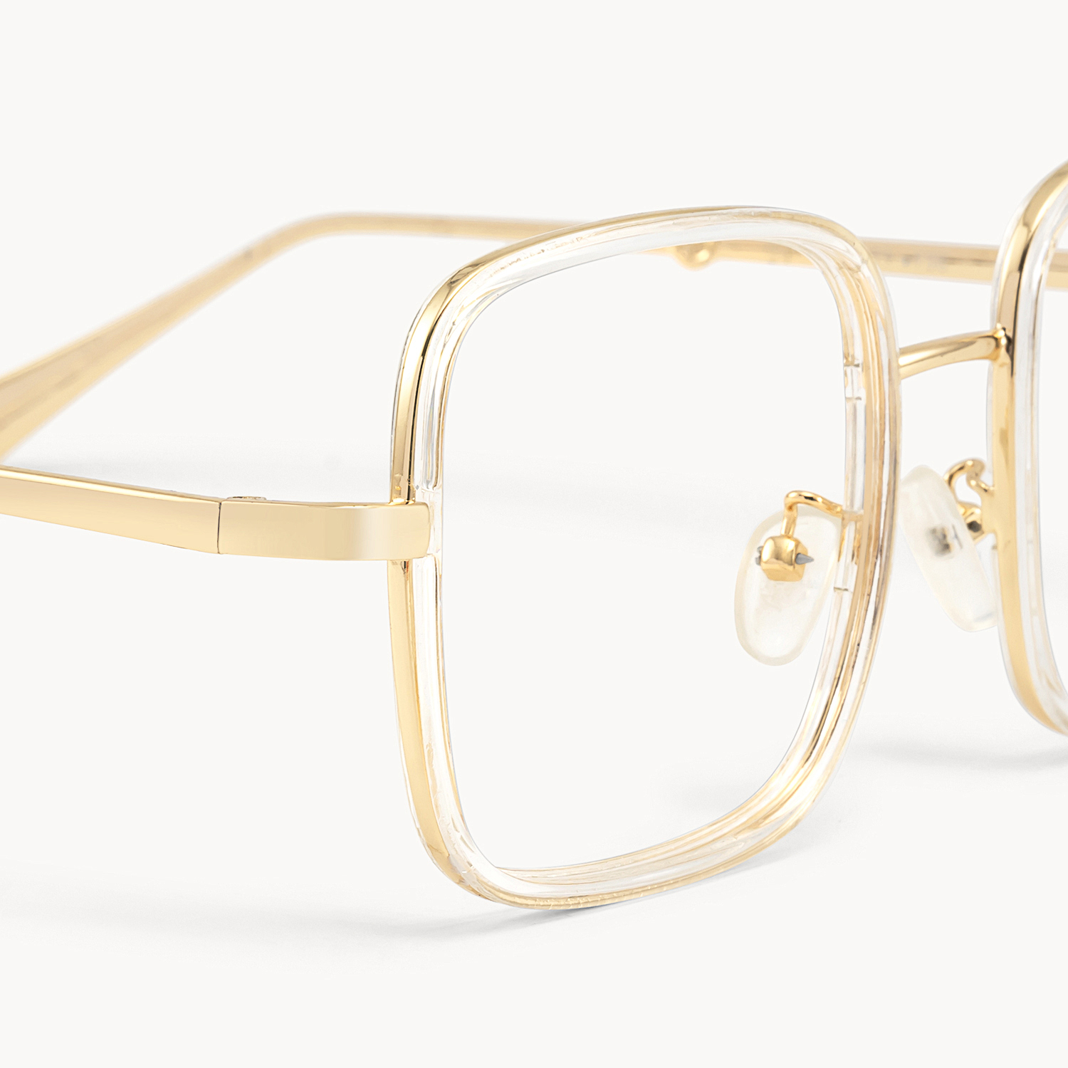Jace - Clear Square Designer Glasses Gold Temples - 4