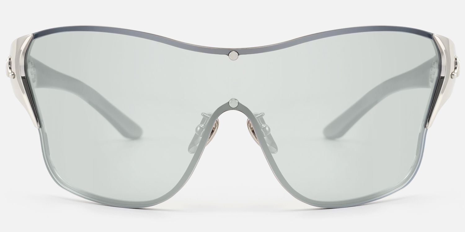 Suzuka - One Piece Shiny Silver Shield Sunglasses | Vooglam Angle View