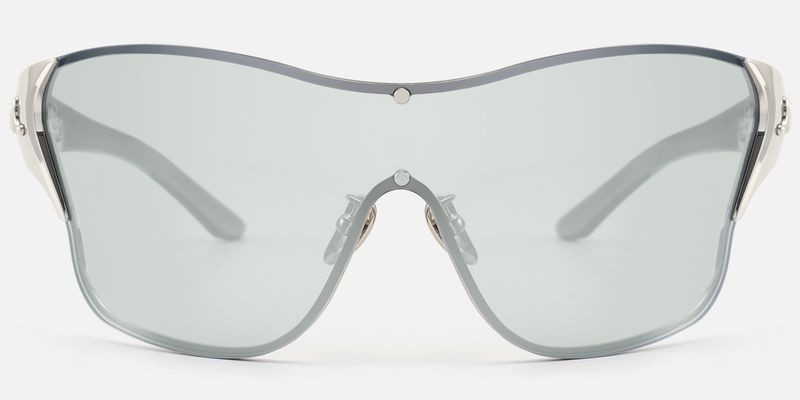 Suzuka - One Piece Shiny Silver Shield Sunglasses | Vooglam