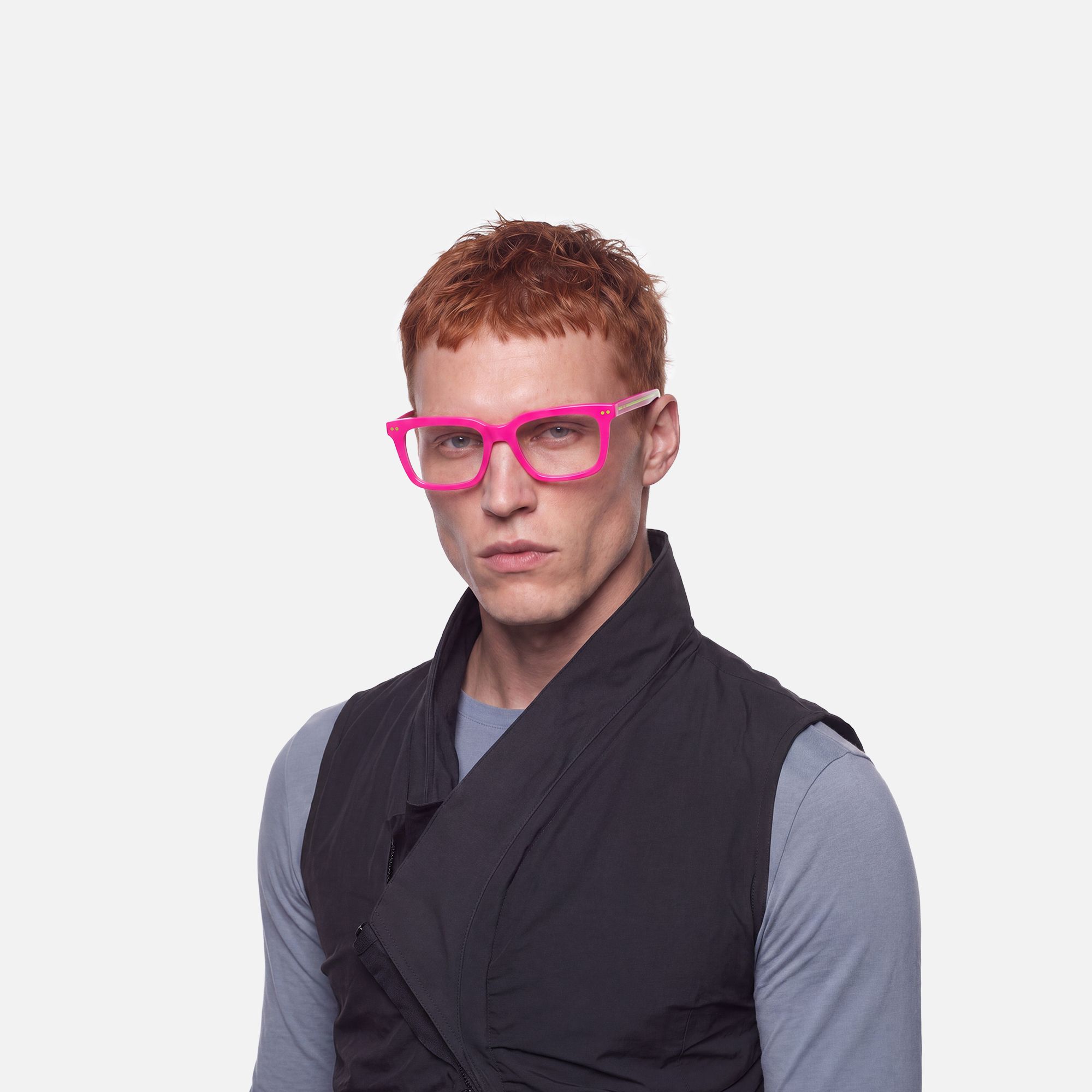 Remix - Chic Rectangle Pink Eyeglasses | Vooglam On Model 2
